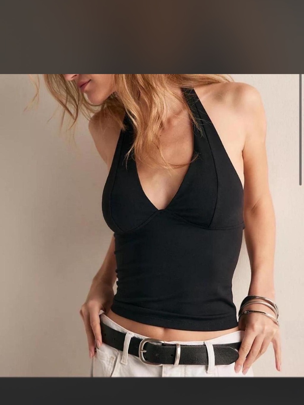 Free people Black Halter Tank Top for Women - Classic V-Neck